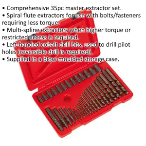 35 Piece Master Extractor Set - Screw Bolt & Nut Extraction - Storage Case