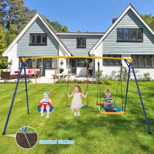 Costway 3-in-1 Kids Swing Set Metal A-Frame Stand Swing Playset Platform Tree Swing Seat