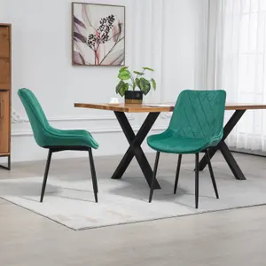 Set of 2 Bovino Velvet Fabric Dining Chairs - Green