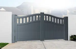 Double Swing Gate 4000x2000mm Grey - Vertical Solid Infill and Bell-Curved Top Full Privacy Driveway Gate