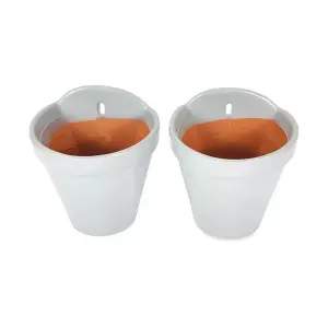 Pastel Hand Dipped Grey Set of 2 Terracotta Outdoor Hanging Flower Plant Pots 21.5cm