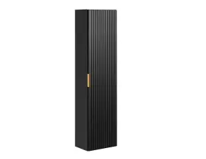 Bathroom Vanity Unit 600mm Drawer and Tall Cabinet Tallboy Set Ribbed Textured Black Modern Wall Hung Furniture Adel