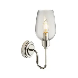 Luminosa Livorno Wall Lamp Bright Nickel Plate, Clear Glass