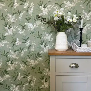 Olivia Floral Wallpaper Sage Green Belgravia 5907