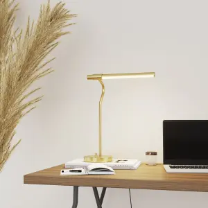 GoodHome Hatfield Pendant Straight Matt Gold effect Integrated LED Table lamp