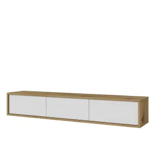 Elegant Frida 38 Floating TV Cabinet 1800mm in Oak Artisan & White - Modern Media Solution H320mm D360mm