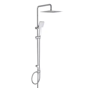 Nes Home Modern Exposed Square Shower Handset & Riser Rail Kit Chrome