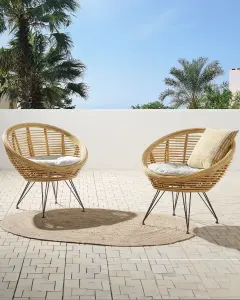 Set of 2 Garden Chairs with Cushions MARATEA Rattan Natural