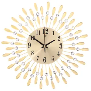 Gold Wall Clocks Silent Large Crystal Drop Shape Battery Operated for Kitchen Dia 37.5cm