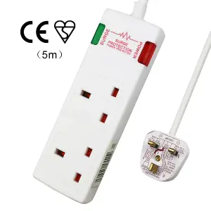 2 Way Socket with Cable 3G1.25,5M,White,with Power Indicater,Child Resistant Sockets,Surge Indicator