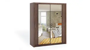 Bono Sliding Door Wardrobe With Mirrors - Elevate Your Bedroom's Elegance in Oak Monastery - W1800mm x H2150mm x D620mm