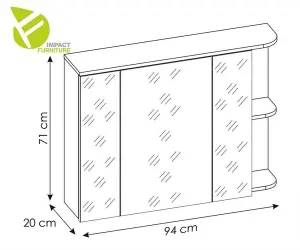 Bathroom Mirror Cabinet with LED Light Wall Shelf Storage Unit 940mm Oak Finish Plat