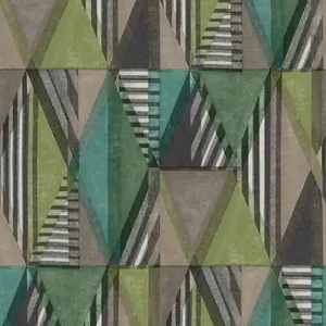 Grandeco Retro Geometric  Nambak  Textured Wallpaper,  Green