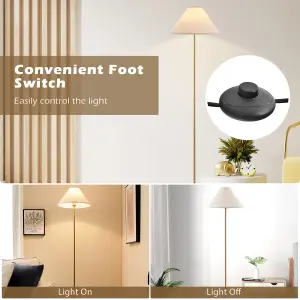 COSTWAY 162 cm Standing Pole Lamp w/ Linen Shade Gold Floor Lamp Foot Switch