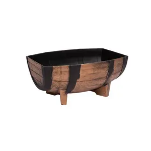 25cm Medium Plastic Oak Barrel Effect Garden Patio Decorative Trough Planter