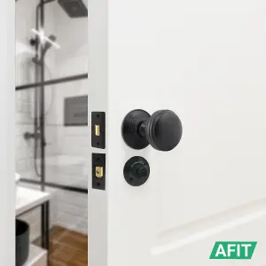 AFIT Lined Door Knob Set Matt Black - 1 Pair of Mortice Knobs 55mm, Latch & Deadbolt Kit 76mm, Hinges 76mm & Turn & Release