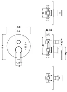 Pride Concealed Round Manual Valve with Multi Function Slide Rail Kit, Arm & Head Shower Bundle - Chrome - Balterley