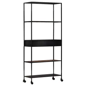 Berkfield Book Cabinet 90x35x180 cm Rough Mango Wood & Iron