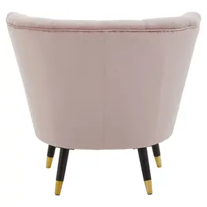 Interiors by Premier Dusty Pink Velvet Chair with Black Wood & Gold Finish Legs, Backrest Armchair, Easy to Clean Dining Chair