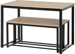 Lincoln Dining Table and 2 Bench Set Sonoma Oak Effect and Black