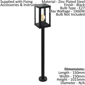 IP44 Outdoor Bollard Light Black Zinc Plated Steel 1 x 60W E27 Bulb Post