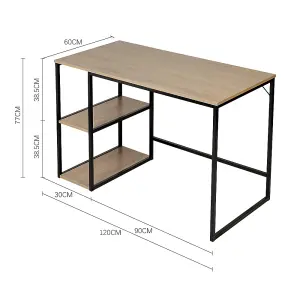 Modern Metal Framed Wooden Office Study Desk with Shelves