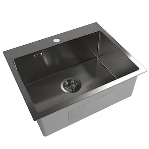 Stainless Steel Inset Single Bowl Kitchen Sink - Gun Metal - 55 x 45 x 21cm