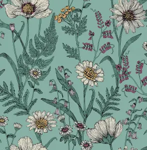 Fine Decor Wild Meadow Blue Wallpaper FD43338