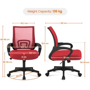 Yaheetech Ergonomic Mesh Office Chair with Lumbar Support - Red