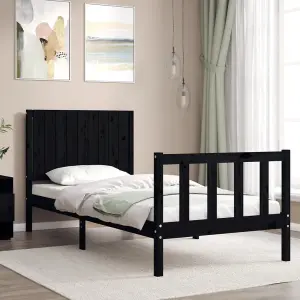 Berkfield Bed Frame with Headboard Black Single Solid Wood