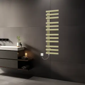 Rinse Bathrooms Designer 1200x450mm Prefilled Electric Heated Towel Rail Bathroom Ladder Radiator Brushed Brass