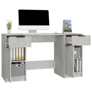 Berkfield Desk with Side Cabinet Concrete Grey Engineered Wood