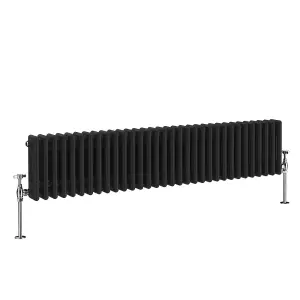 Right Radiators 300x1462 mm Horizontal Traditional 3 Column Cast Iron Style Radiator Black