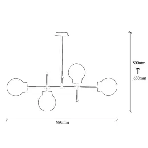 Luminosa Model 8 Deco 4-Light Globe Ceiling Lamp Golden Linear