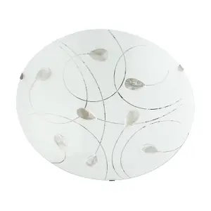 Traditional Classic Opal White Glass 25cm Flush Ceiling Light with Crystal Drops