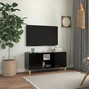 Berkfield TV Cabinet with Solid Wood Legs Black 103.5x35x50 cm