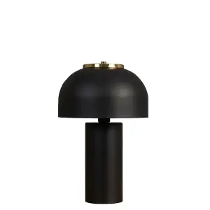 ValueLights Geneva Contemporary Matt Black and Satin Brass Cylinder Mushroom Dome Table Lamp