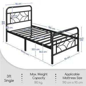 Yaheetech Black 3ft Single Metal Bed Frame with Sparkling Star Design Headboard and Footboard