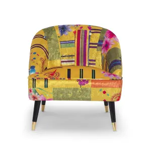 Fabric Gold Patchwork Kensington Slipper Accent Chair