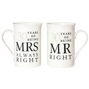 Ivory White 30th Anniversary Mr Right & Mrs Always Right Ceramic Mug Gift Set