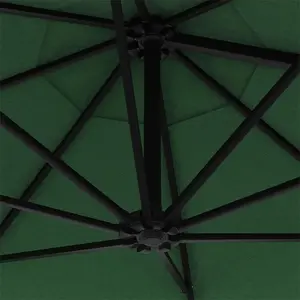 Berkfield Wall-mounted Parasol with LEDs and Metal Pole 300 cm Green