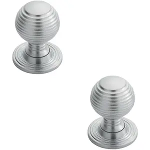 2x Textured Reeded Ball Cupboard Door Knob 35mm Dia Satin Chrome Handle