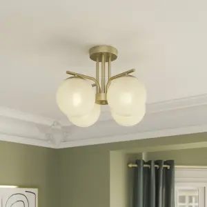 GoodHome Matt Glass & metal Gold effect 4 Lamp LED Ceiling light