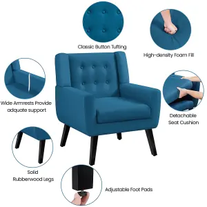 Yaheetech Navy Blue Button Tufted Accent Chair with Solid Wood Legs