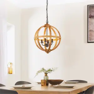 Anson Lighting Danube 4lt Pendant light finished in Mango wood and dark bronze paint