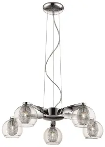 Luminosa Spring 5 Light Multi Arm Ceiling Pendant Mesh Chrome, Clear, G9