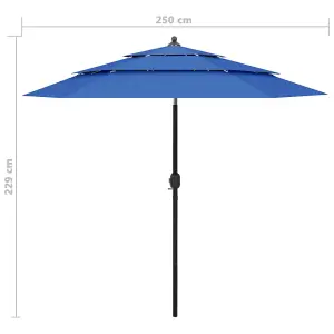 Berkfield 3-Tier Parasol with Aluminium Pole Azure Blue 2.5 m