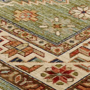 Persian Bordered Geometric Easy to Clean Green Traditional Rug for Living Room Bedroom & Dining Room-80cm X 150cm