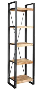 Kingwood Up-Cycled Industrial Mango Wood And Metal Narrow Open Bookcase