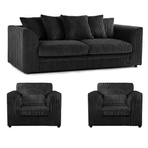 Luxor Jumbo Cord 3 + 1 + 1 Fabric 3 Piece Sofa Suite - Scatter Back Black